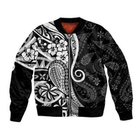 Black Polynesia Paisley Sleeve Zip Bomber Jacket Polynesian With Tropical Flowers LT14 Unisex Black - Polynesian Pride