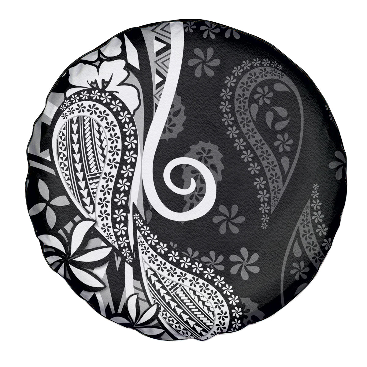 Black Polynesia Paisley Spare Tire Cover Polynesian With Tropical Flowers LT14 - Polynesian Pride