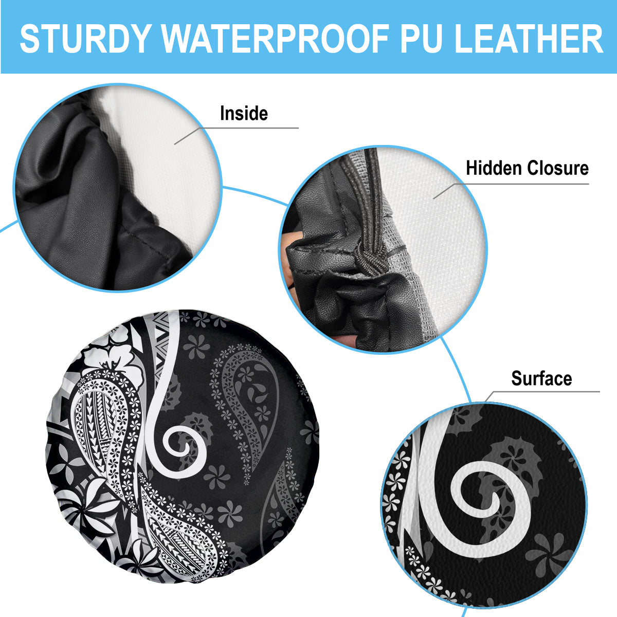 Black Polynesia Paisley Spare Tire Cover Polynesian With Tropical Flowers LT14 - Polynesian Pride