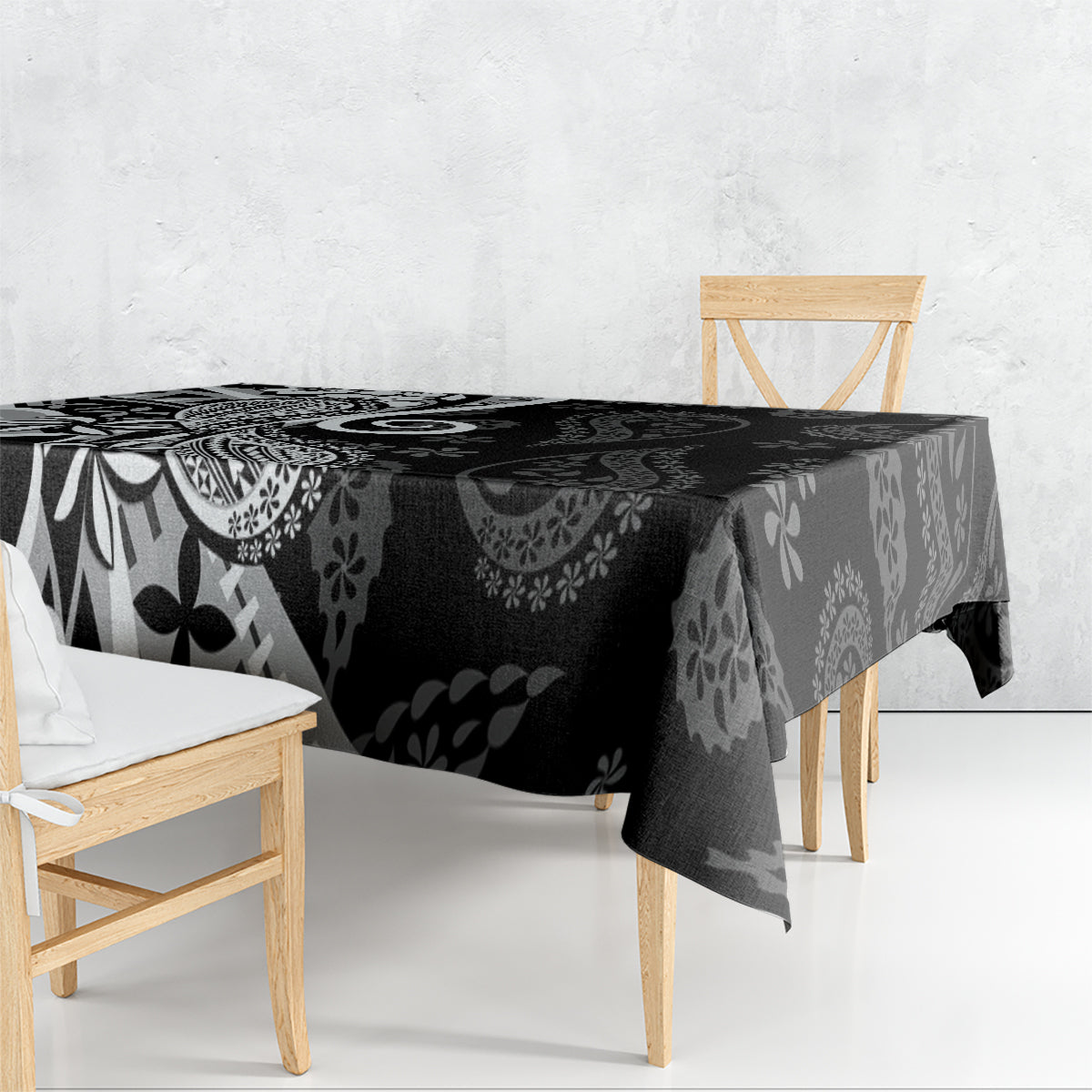 Black Polynesia Paisley Tablecloth Polynesian With Tropical Flowers LT14 - Polynesian Pride