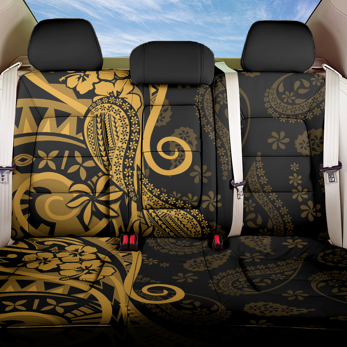 Gold Polynesia Paisley Back Car Seat Cover Polynesian With Tropical Flowers LT14 One Size Gold - Polynesian Pride