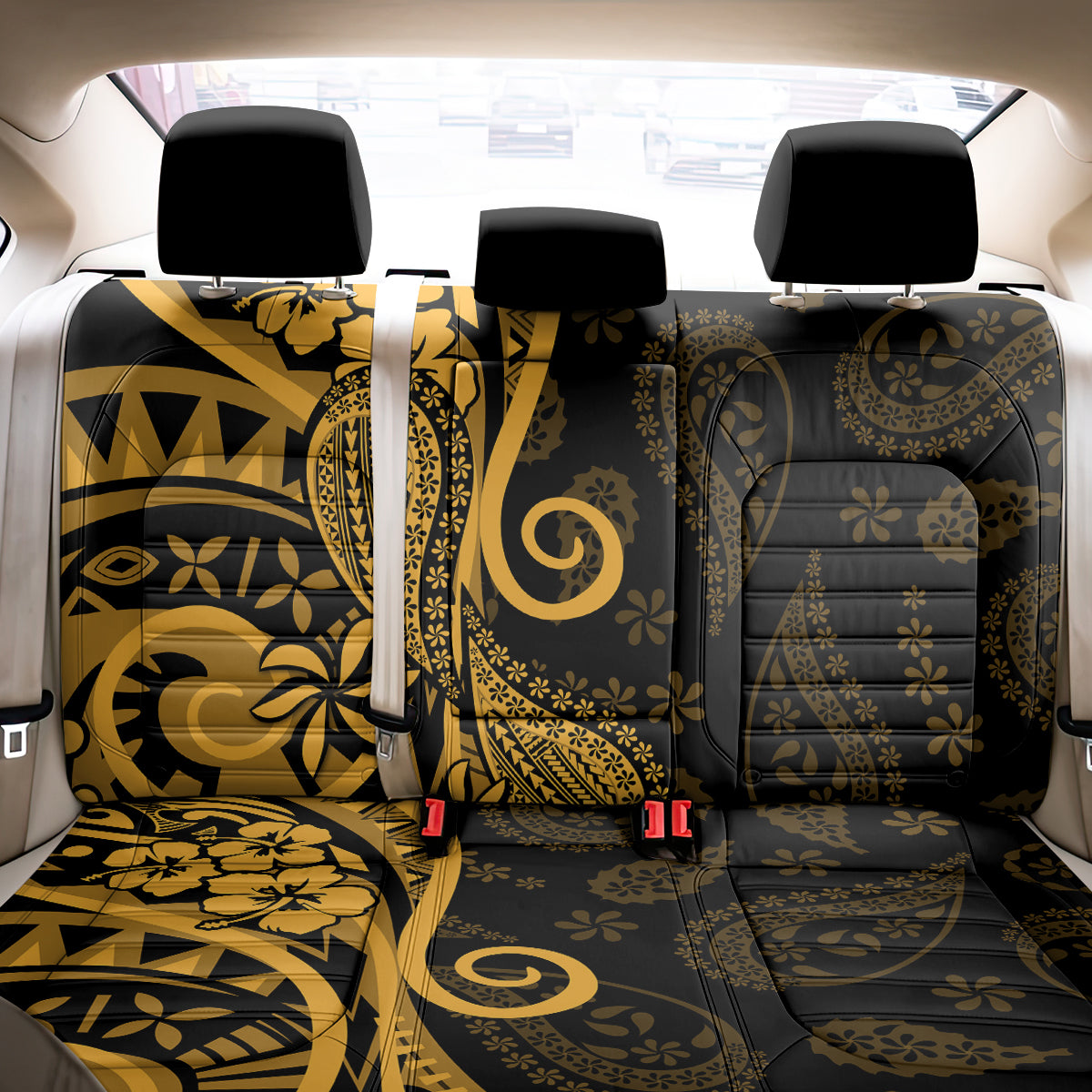 Gold Polynesia Paisley Back Car Seat Cover Polynesian With Tropical Flowers LT14 - Polynesian Pride