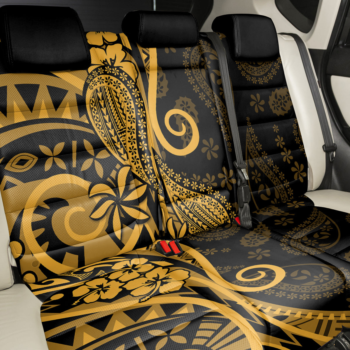 Gold Polynesia Paisley Back Car Seat Cover Polynesian With Tropical Flowers LT14 - Polynesian Pride