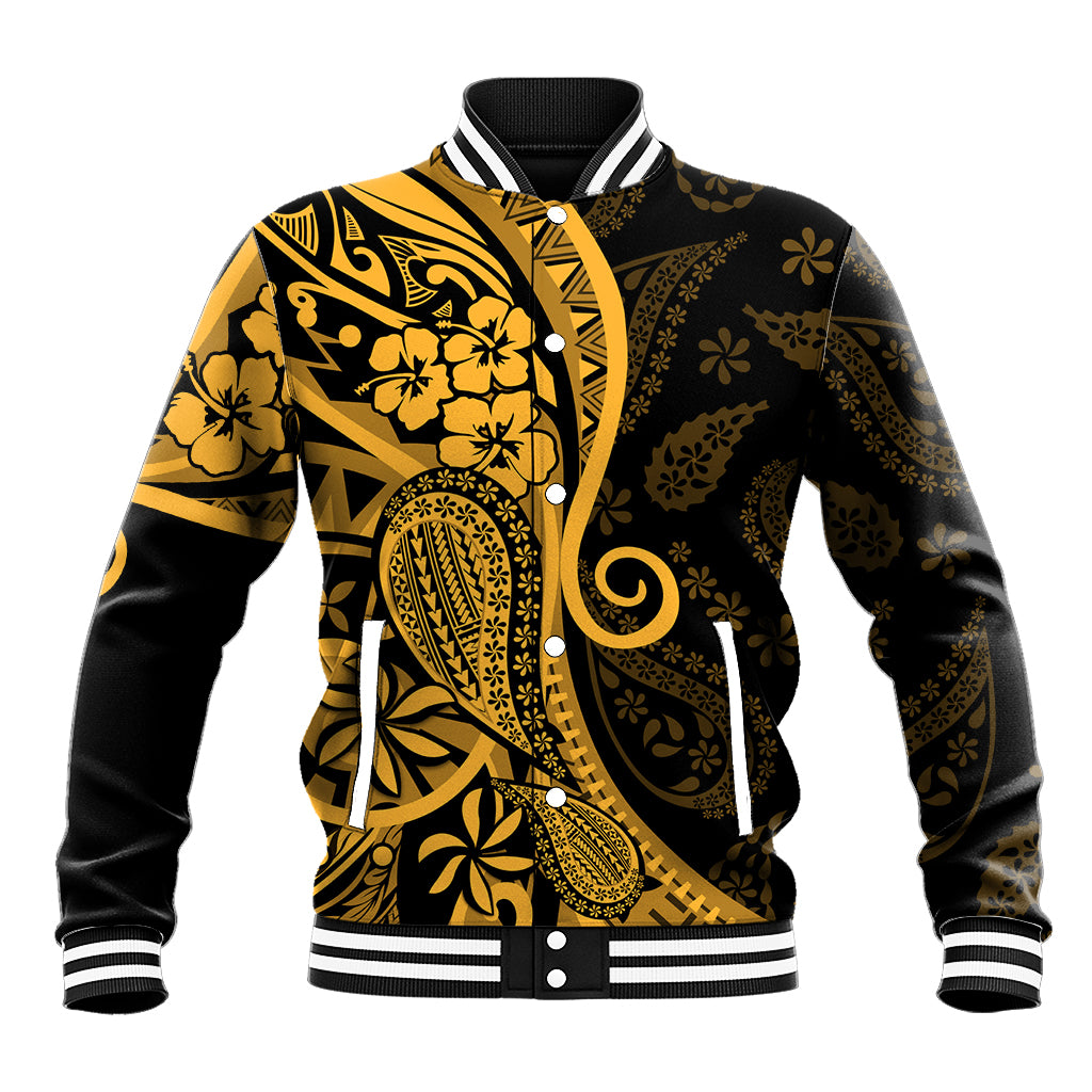 Gold Polynesia Paisley Baseball Jacket Polynesian With Tropical Flowers LT14 Unisex Gold - Polynesian Pride
