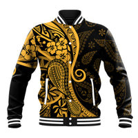 Gold Polynesia Paisley Baseball Jacket Polynesian With Tropical Flowers LT14 Unisex Gold - Polynesian Pride