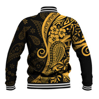 Gold Polynesia Paisley Baseball Jacket Polynesian With Tropical Flowers LT14 - Polynesian Pride