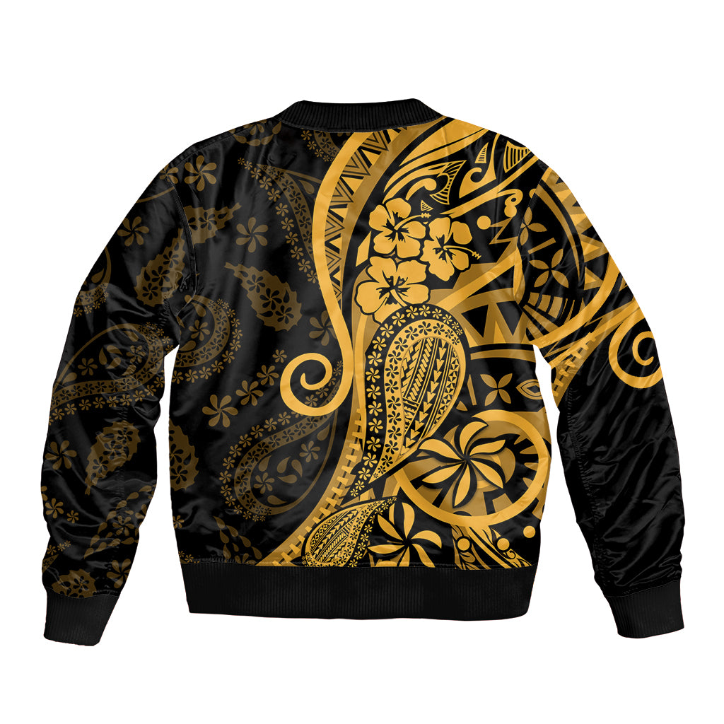 Gold Polynesia Paisley Bomber Jacket Polynesian With Tropical Flowers LT14 - Polynesian Pride