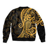 Gold Polynesia Paisley Bomber Jacket Polynesian With Tropical Flowers LT14 - Polynesian Pride