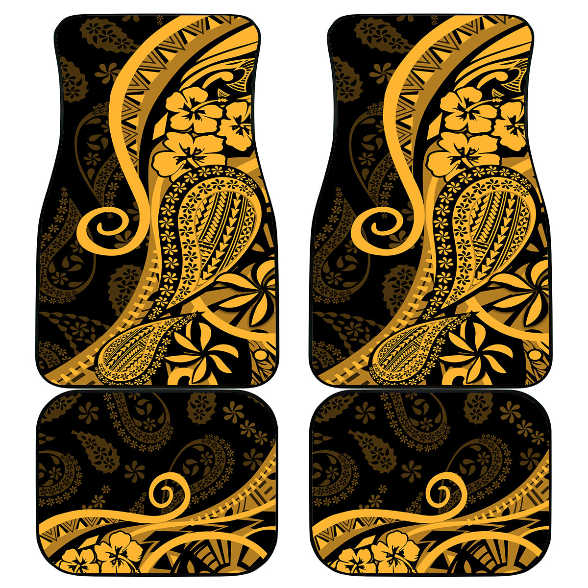 Gold Polynesia Paisley Car Mats Polynesian With Tropical Flowers LT14 Gold - Polynesian Pride