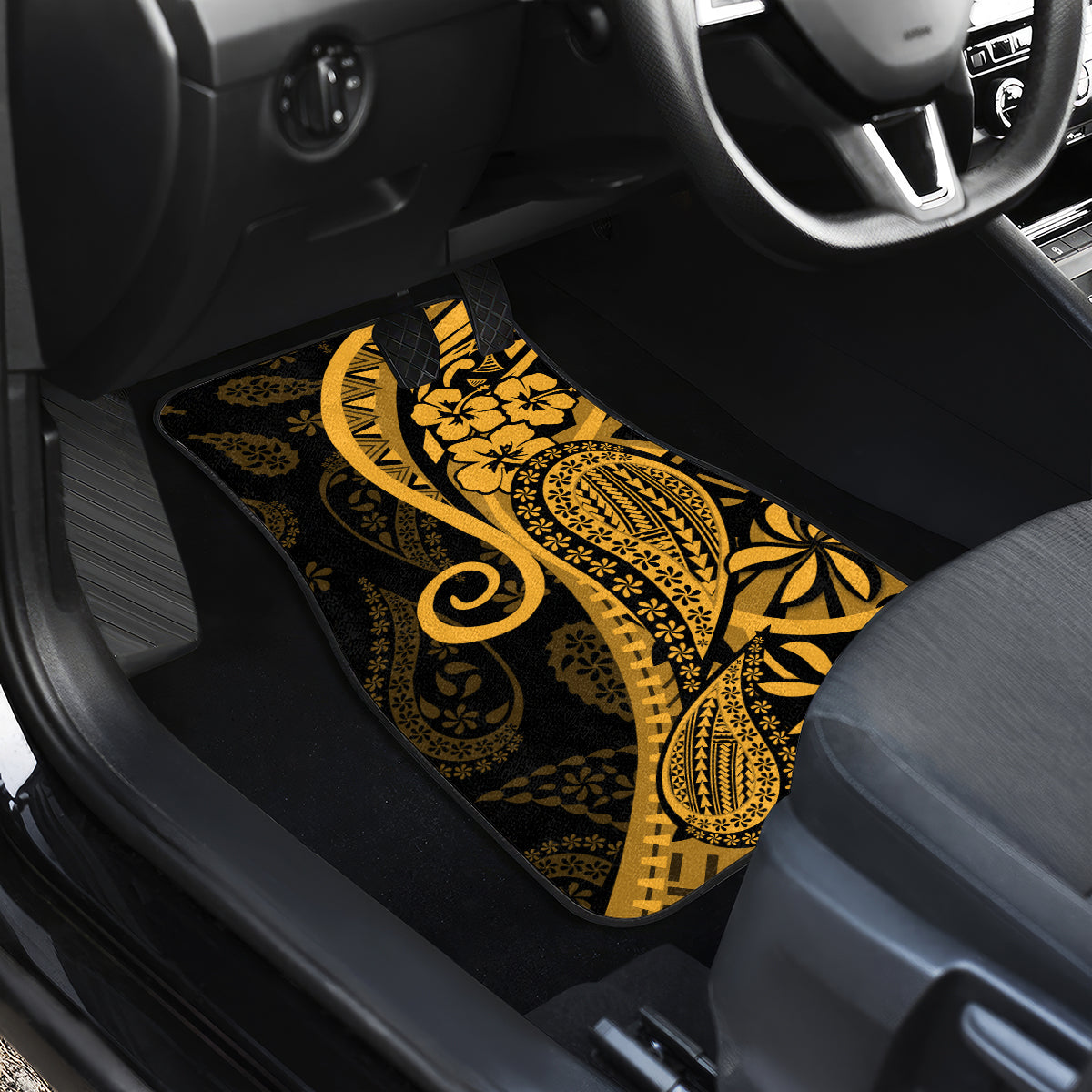 Gold Polynesia Paisley Car Mats Polynesian With Tropical Flowers LT14 - Polynesian Pride