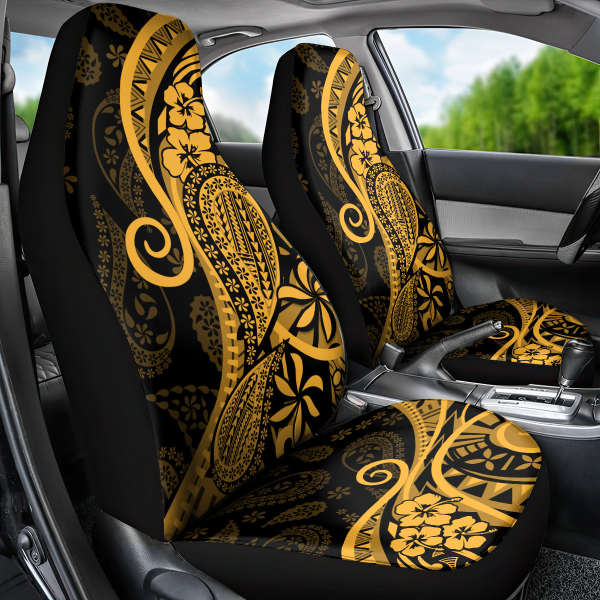 Gold Polynesia Paisley Car Seat Cover Polynesian With Tropical Flowers LT14 - Polynesian Pride
