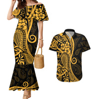 Gold Polynesia Paisley Couples Matching Mermaid Dress and Hawaiian Shirt Polynesian With Tropical Flowers LT14 Gold - Polynesian Pride