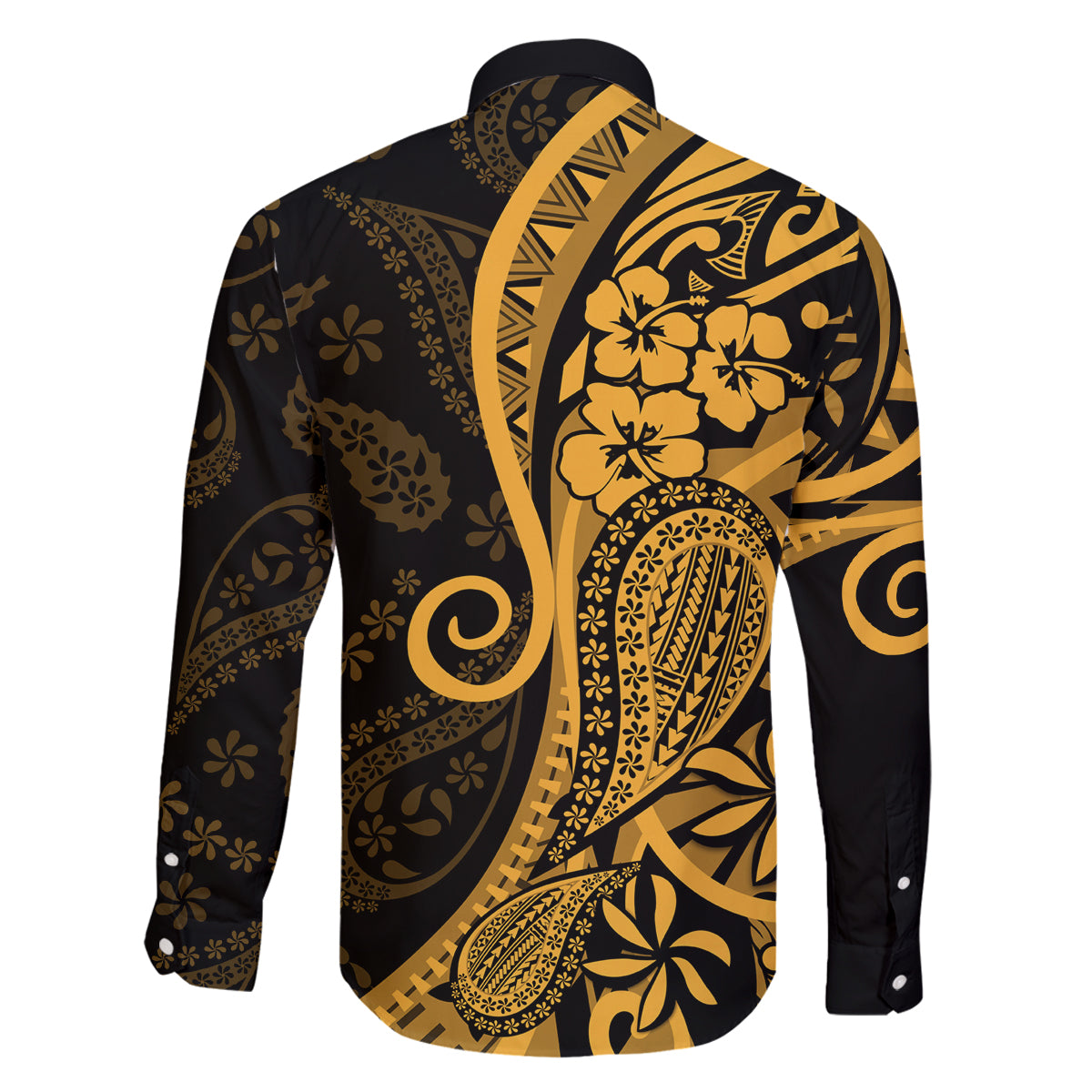 Gold Polynesia Paisley Family Matching Long Sleeve Bodycon Dress and Hawaiian Shirt Polynesian With Tropical Flowers LT14 - Polynesian Pride