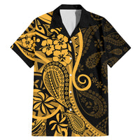 Gold Polynesia Paisley Family Matching Mermaid Dress and Hawaiian Shirt Polynesian With Tropical Flowers LT14 Dad's Shirt - Short Sleeve Gold - Polynesian Pride