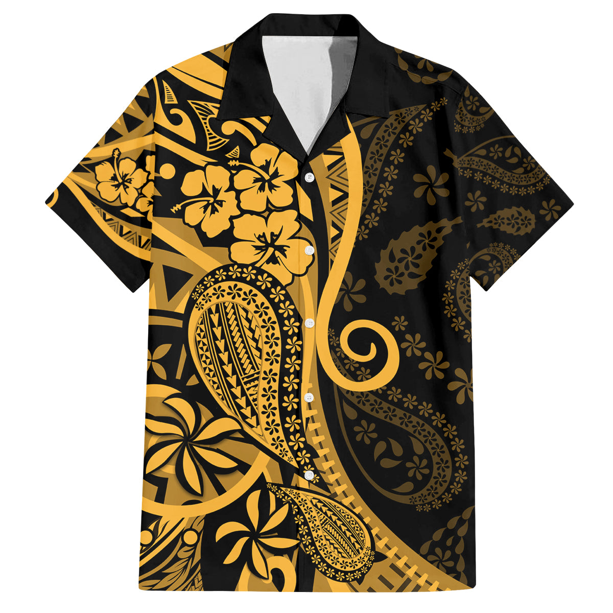 Gold Polynesia Paisley Family Matching Off Shoulder Long Sleeve Dress and Hawaiian Shirt Polynesian With Tropical Flowers LT14 Dad's Shirt - Short Sleeve Gold - Polynesian Pride