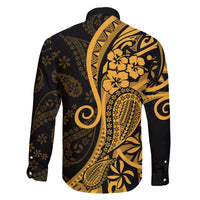 Gold Polynesia Paisley Family Matching Short Sleeve Bodycon Dress and Hawaiian Shirt Polynesian With Tropical Flowers LT14 - Polynesian Pride