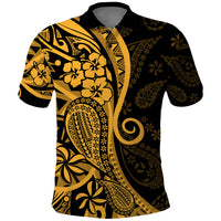 Gold Polynesia Paisley Polo Shirt Polynesian With Tropical Flowers LT14 Gold - Polynesian Pride