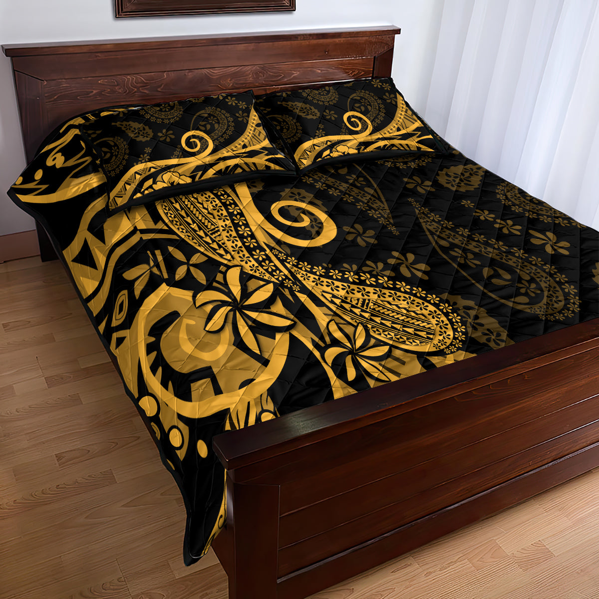 Gold Polynesia Paisley Quilt Bed Set Polynesian With Tropical Flowers LT14 - Polynesian Pride