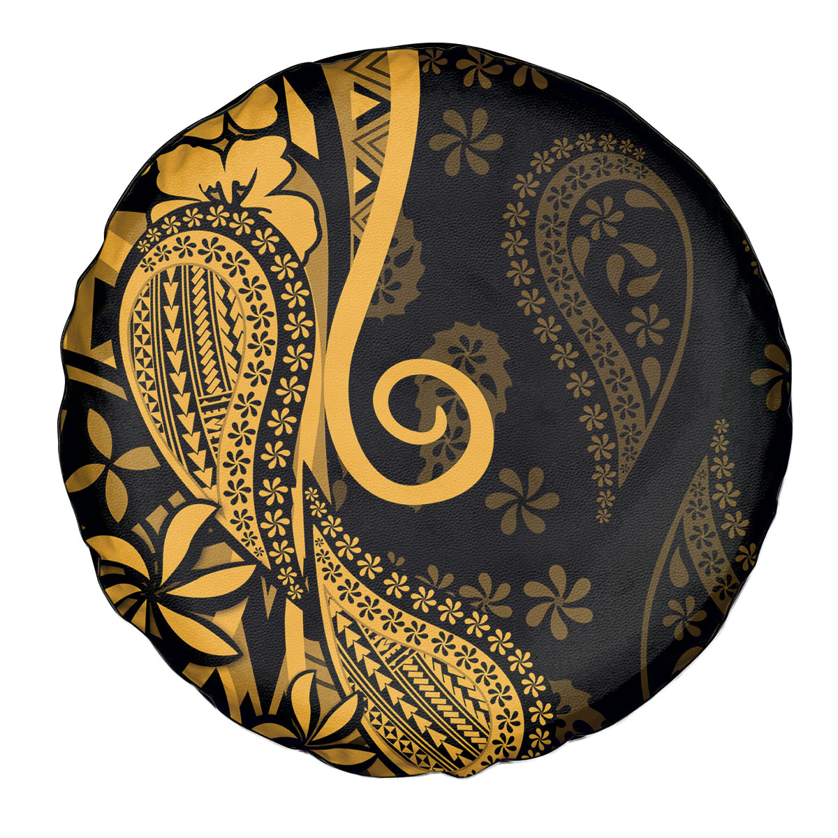 Gold Polynesia Paisley Spare Tire Cover Polynesian With Tropical Flowers LT14 - Polynesian Pride