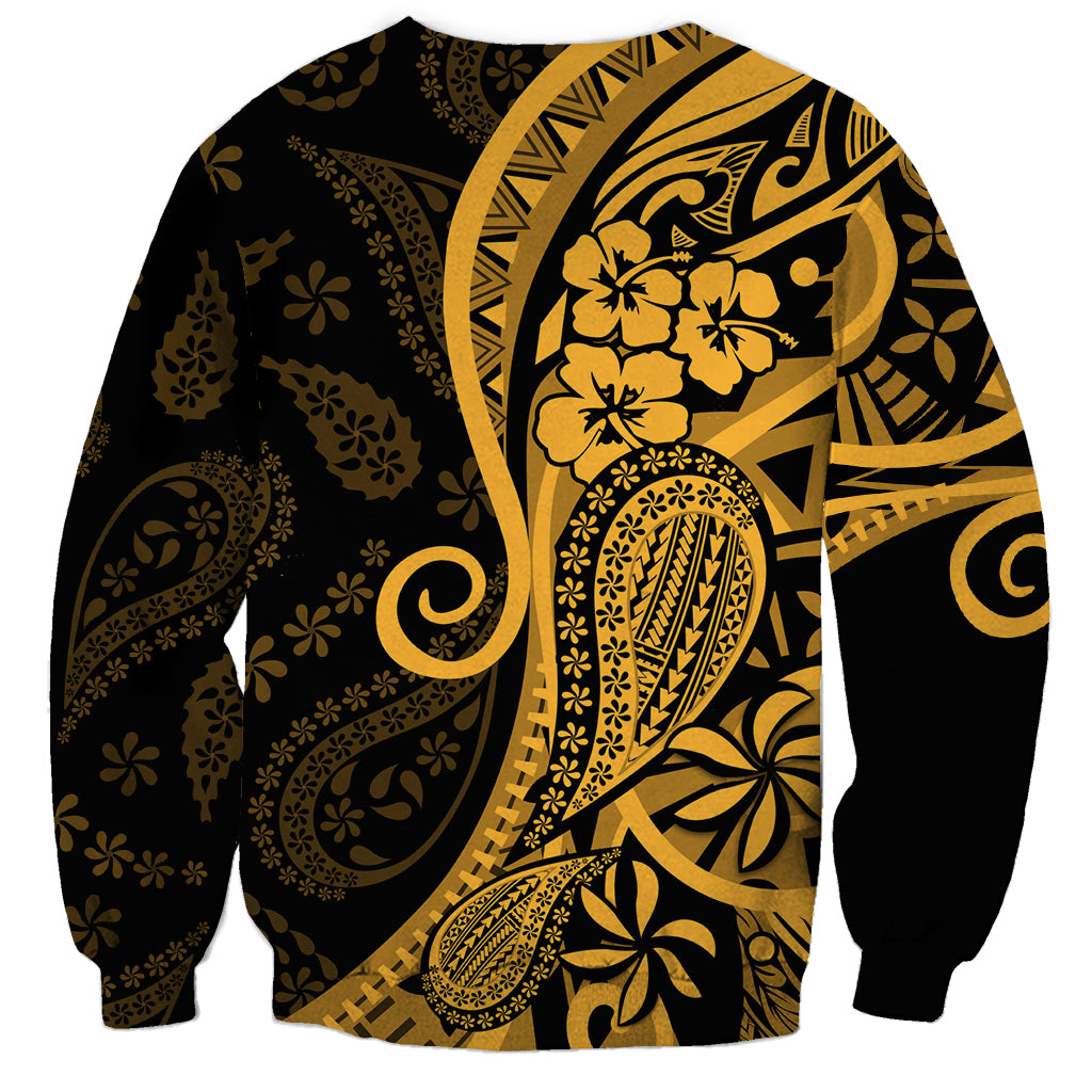 Gold Polynesia Paisley Sweatshirt Polynesian With Tropical Flowers LT14 - Polynesian Pride
