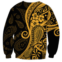 Gold Polynesia Paisley Sweatshirt Polynesian With Tropical Flowers LT14 - Polynesian Pride