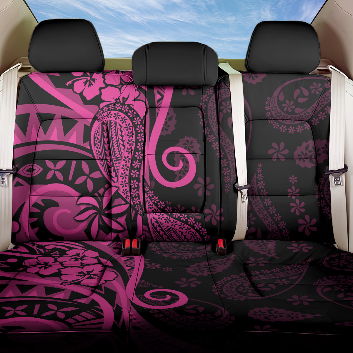 Pink Polynesia Paisley Back Car Seat Cover Polynesian With Tropical Flowers LT14 One Size Pink - Polynesian Pride