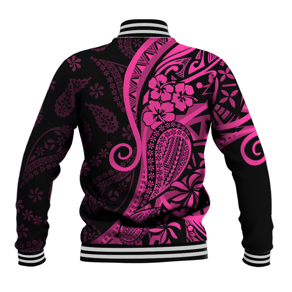 Pink Polynesia Paisley Baseball Jacket Polynesian With Tropical Flowers LT14 - Polynesian Pride