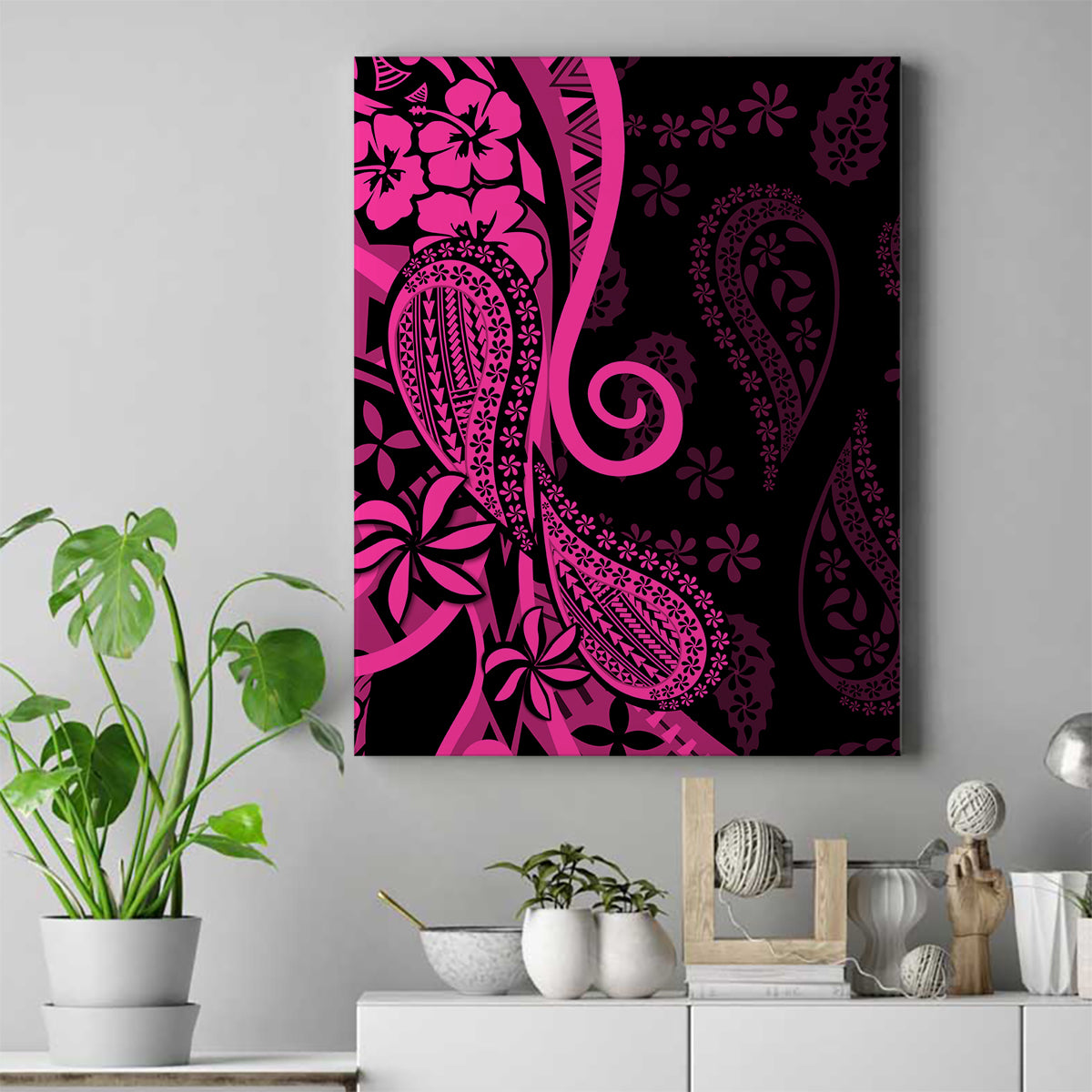 Pink Polynesia Paisley Canvas Wall Art Polynesian With Tropical Flowers LT14 Pink - Polynesian Pride