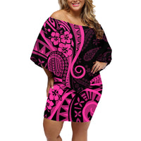 Pink Polynesia Paisley Family Matching Off Shoulder Short Dress and Hawaiian Shirt Polynesian With Tropical Flowers LT14 Mom's Dress Pink - Polynesian Pride