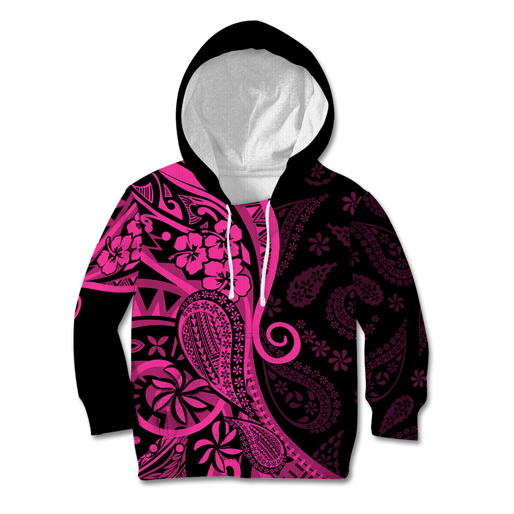 Pink Polynesia Paisley Kid Hoodie Polynesian With Tropical Flowers LT14 Hoodie Pink - Polynesian Pride
