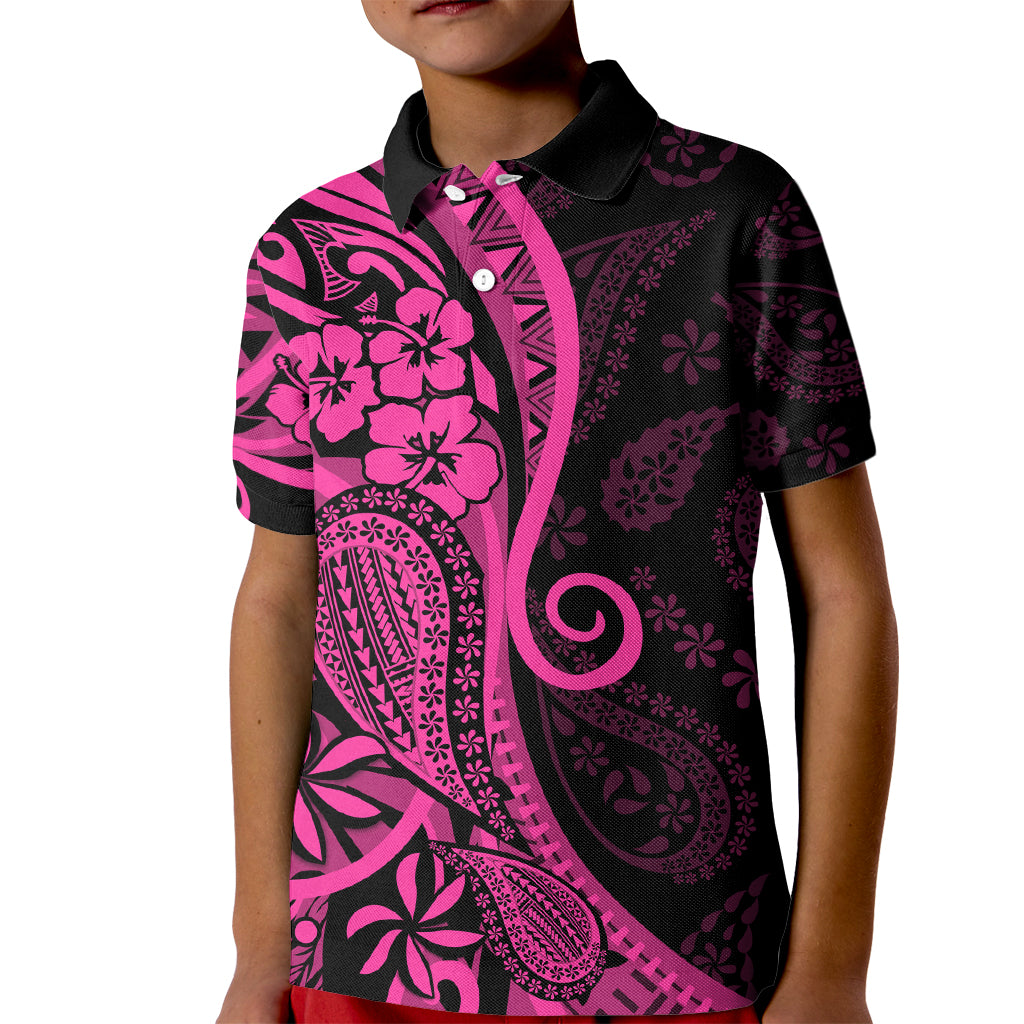 Pink Polynesia Paisley Kid Polo Shirt Polynesian With Tropical Flowers LT14 Kid Pink - Polynesian Pride