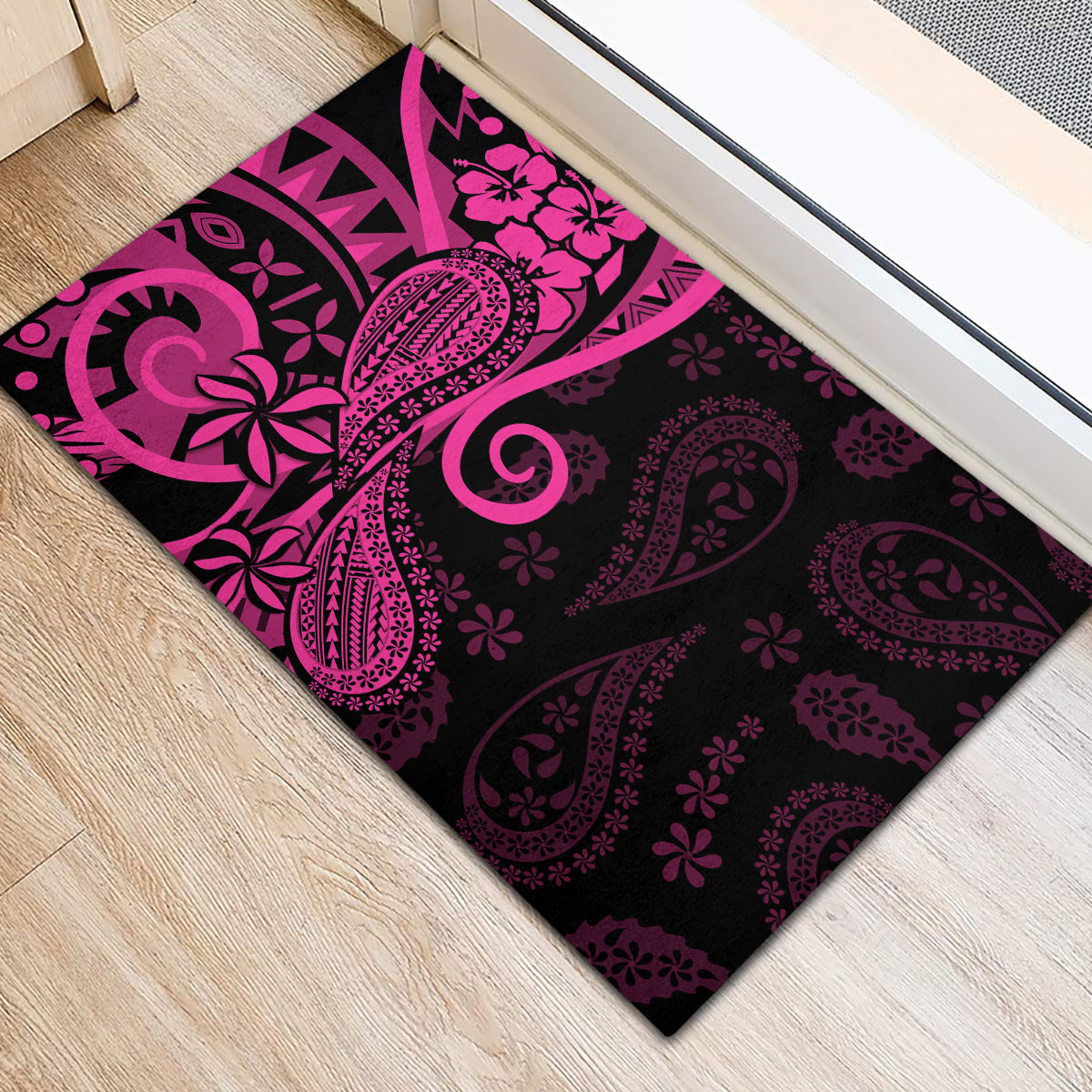 Pink Polynesia Paisley Rubber Doormat Polynesian With Tropical Flowers LT14 - Polynesian Pride
