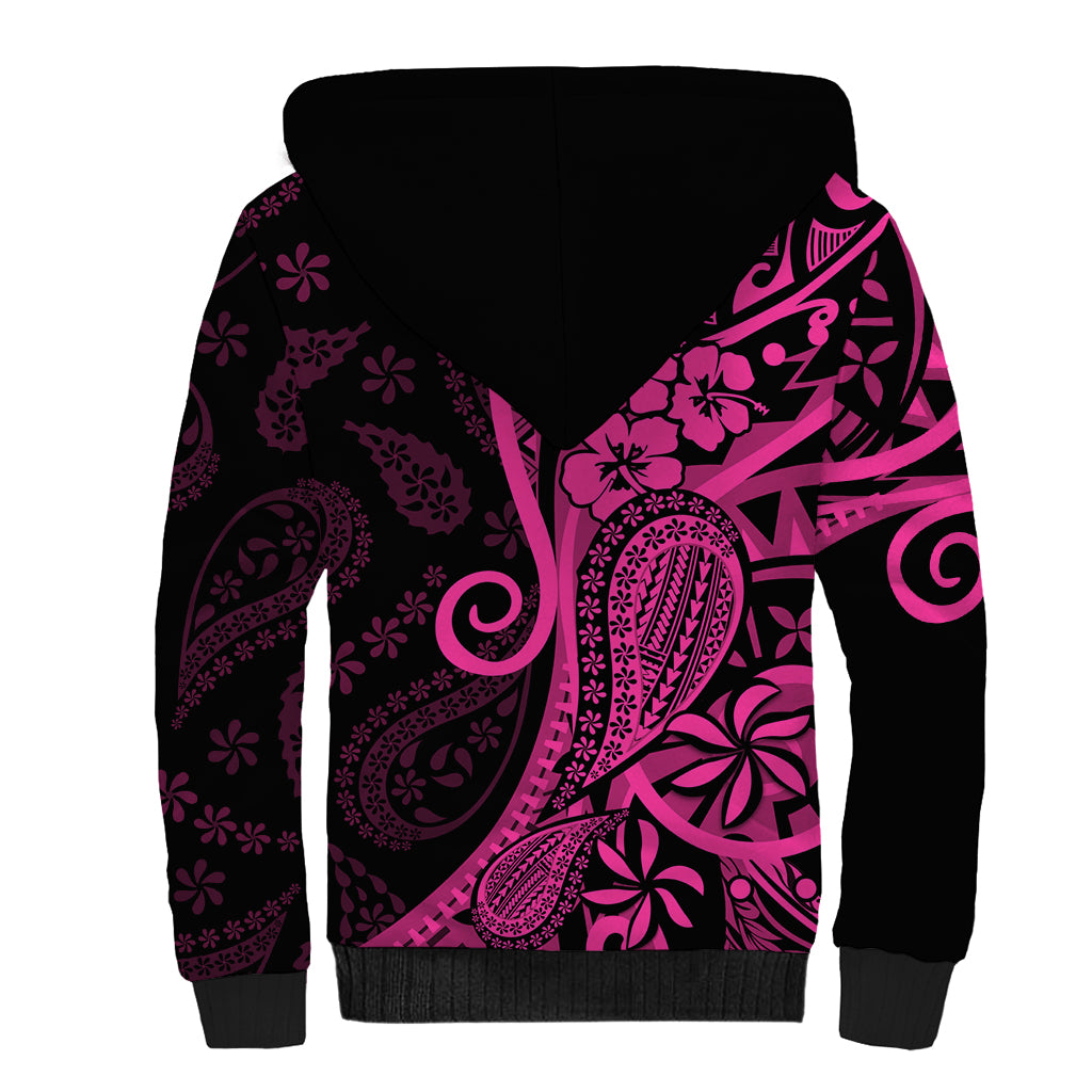 Pink Polynesia Paisley Sherpa Hoodie Polynesian With Tropical Flowers LT14 - Polynesian Pride