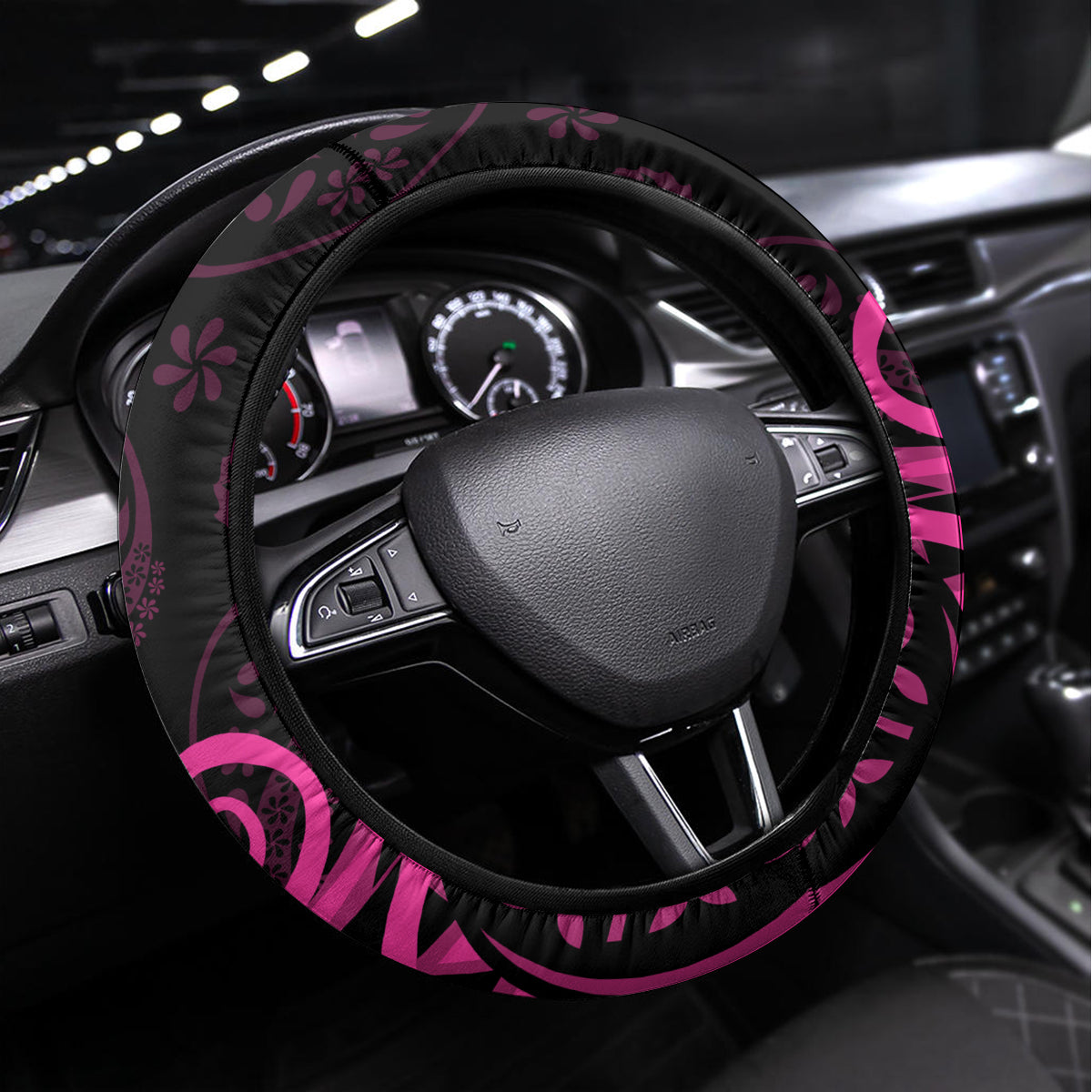 Pink Polynesia Paisley Steering Wheel Cover Polynesian With Tropical Flowers LT14 Universal Fit Pink - Polynesian Pride