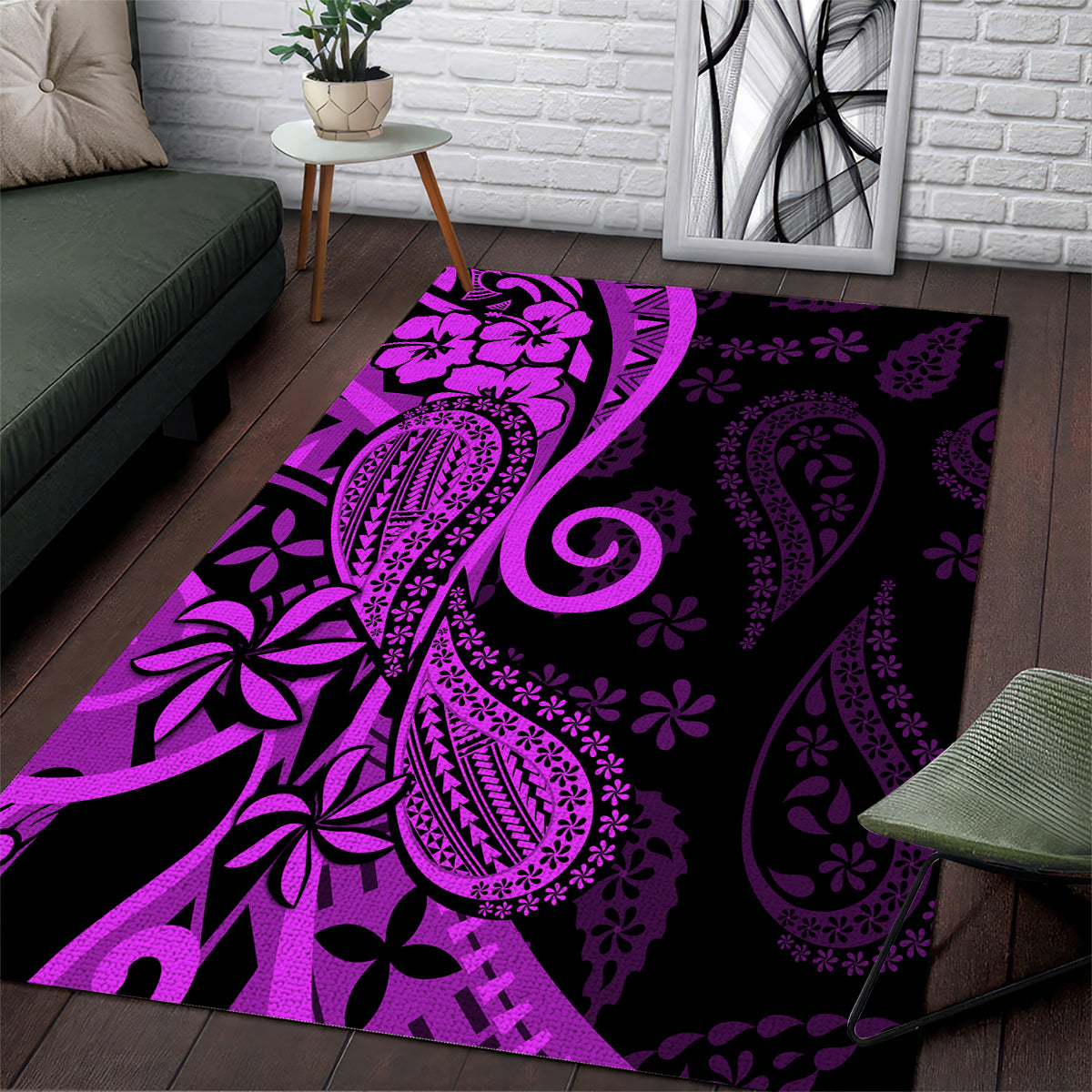 Polynesia Paisley Area Rug Polynesian With Tropical Flowers - Purple LT14 Purple - Polynesian Pride