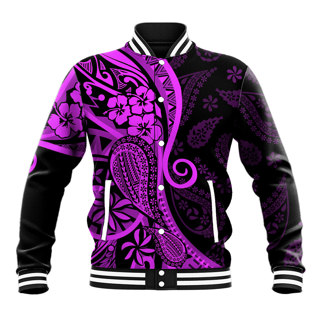 Polynesia Paisley Baseball Jacket Polynesian With Tropical Flowers - Purple LT14 Unisex Purple - Polynesian Pride