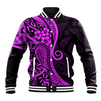 Polynesia Paisley Baseball Jacket Polynesian With Tropical Flowers - Purple LT14 Unisex Purple - Polynesian Pride