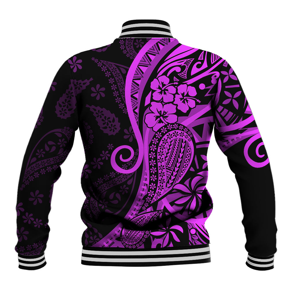 Polynesia Paisley Baseball Jacket Polynesian With Tropical Flowers - Purple LT14 - Polynesian Pride
