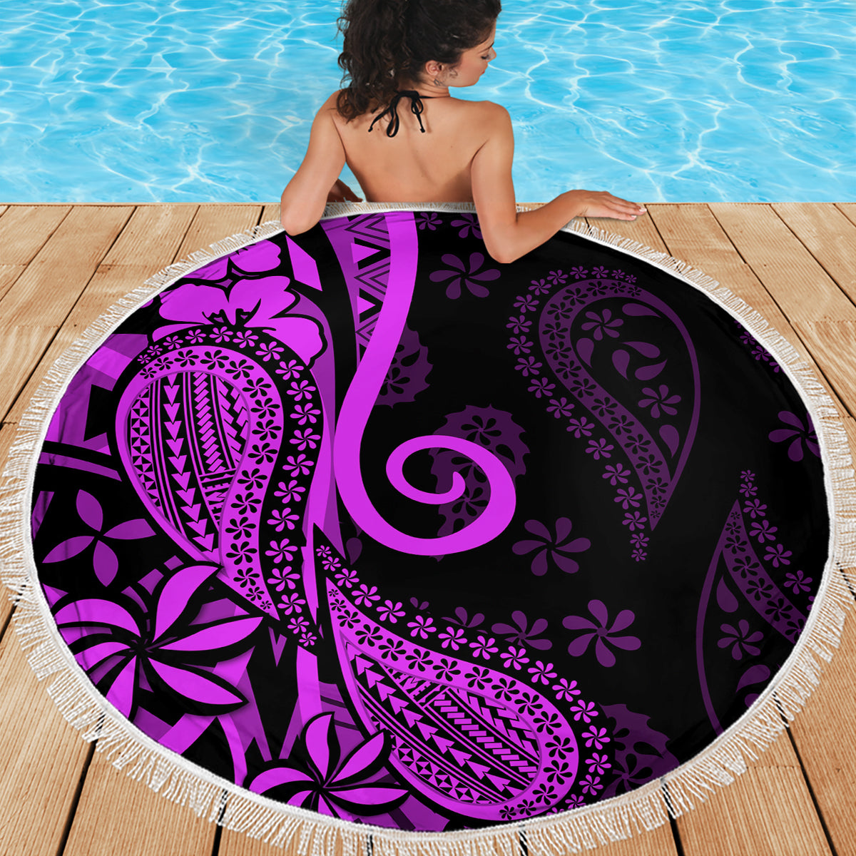 Polynesia Paisley Beach Blanket Polynesian With Tropical Flowers - Purple LT14 - Polynesian Pride