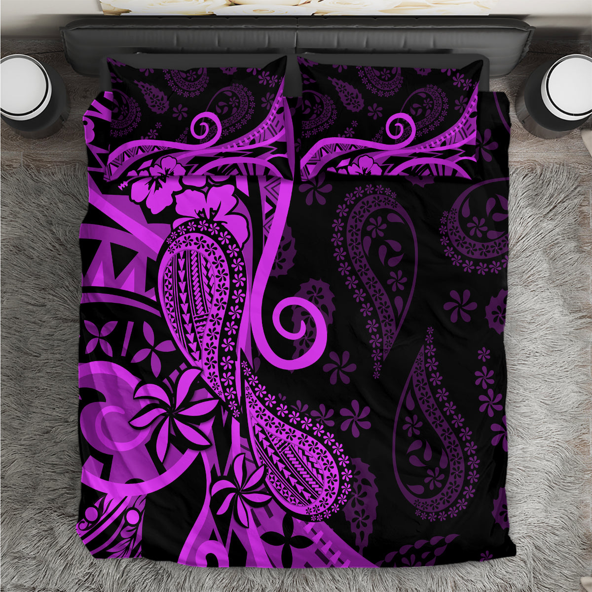 Polynesia Paisley Bedding Set Polynesian With Tropical Flowers - Purple LT14 Purple - Polynesian Pride