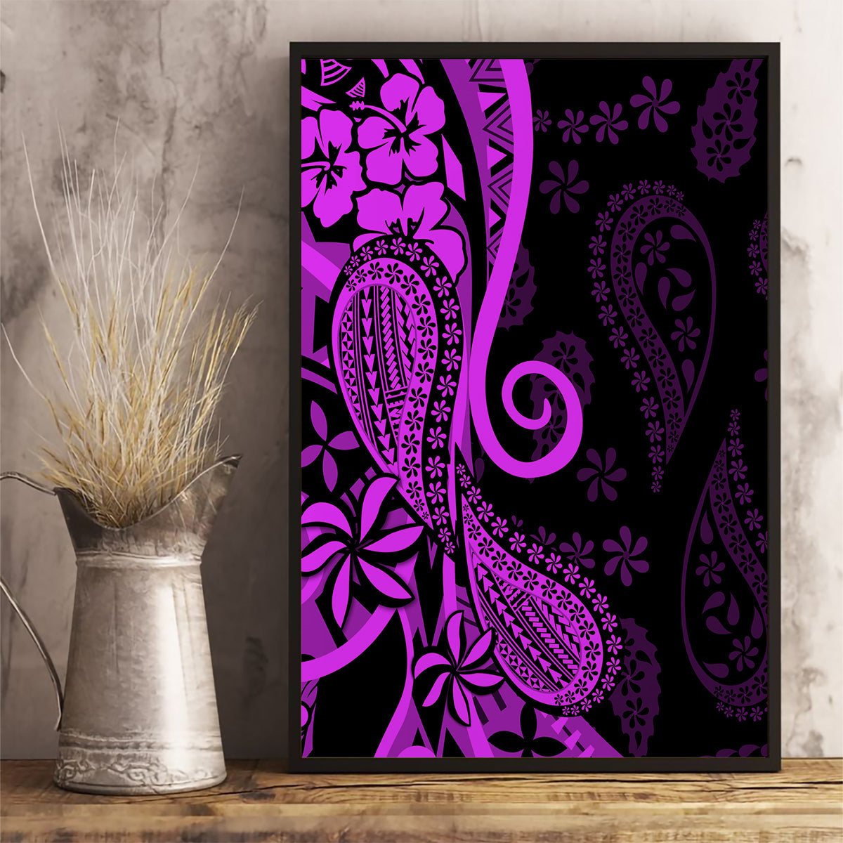 Polynesia Paisley Canvas Wall Art Polynesian With Tropical Flowers - Purple LT14 - Polynesian Pride