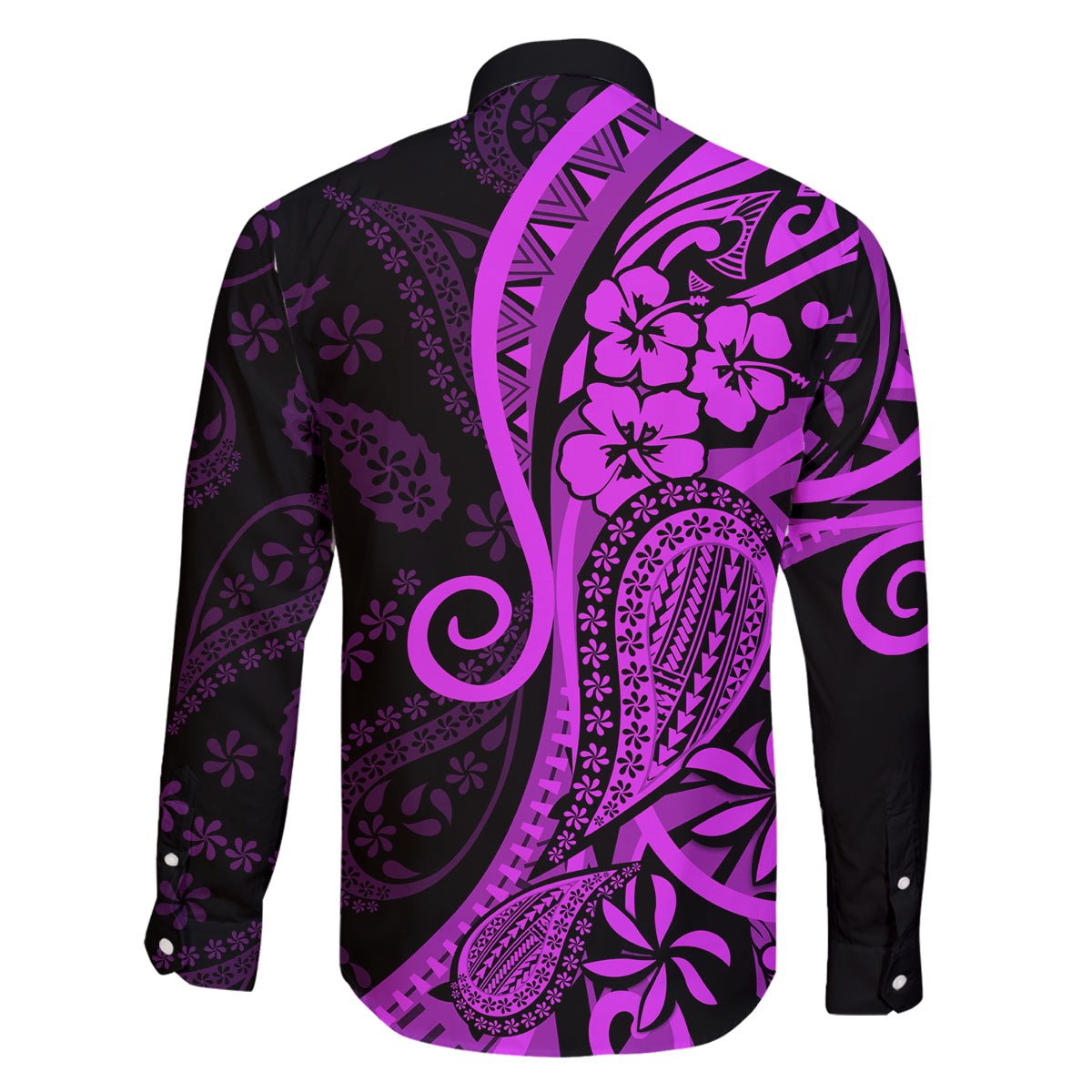 Polynesia Paisley Family Matching Long Sleeve Bodycon Dress and Hawaiian Shirt Polynesian With Tropical Flowers - Purple LT14 - Polynesian Pride