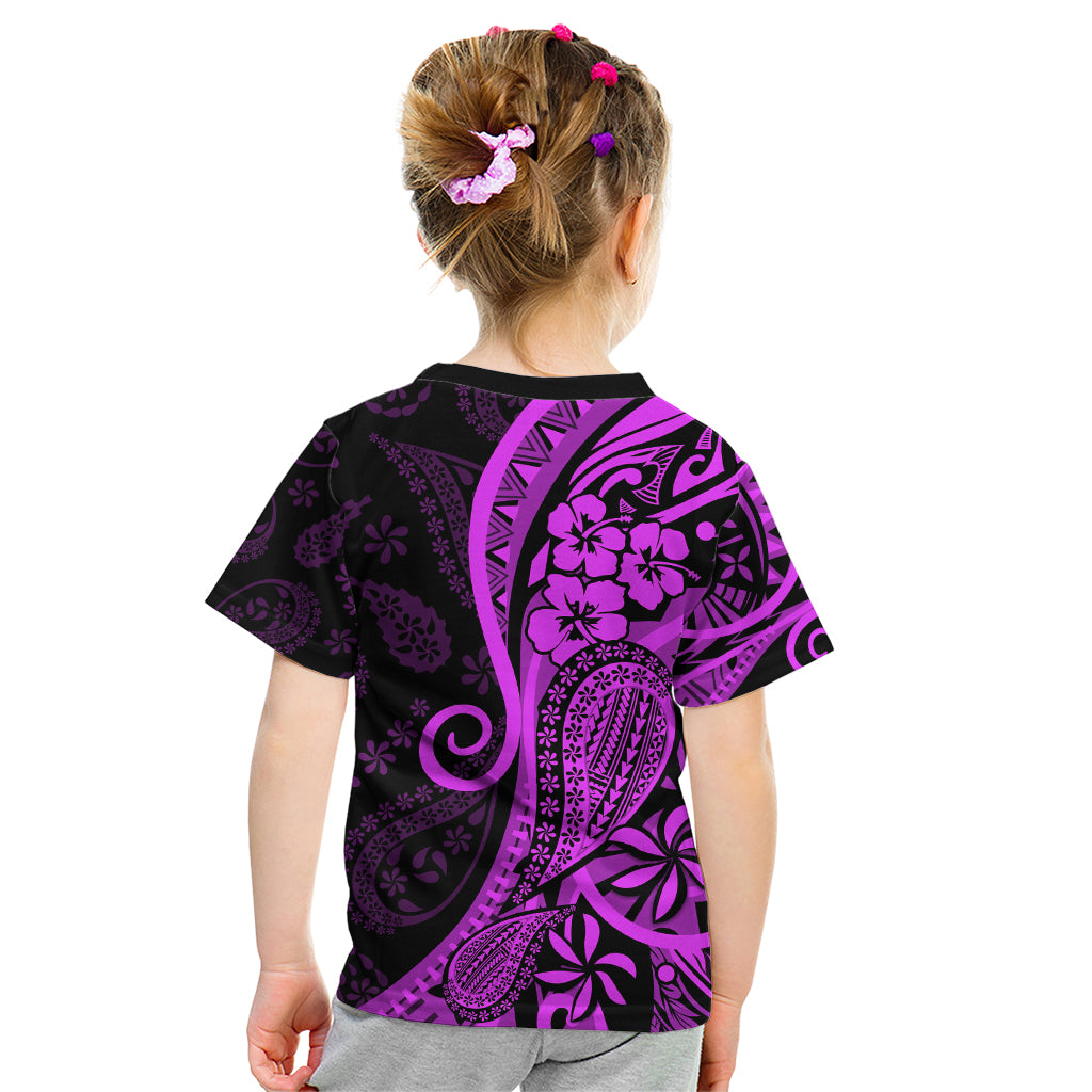 Polynesia Paisley Kid T Shirt Polynesian With Tropical Flowers - Purple LT14 - Polynesian Pride