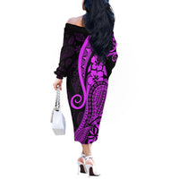 Polynesia Paisley Off The Shoulder Long Sleeve Dress Polynesian With Tropical Flowers - Purple LT14 - Polynesian Pride