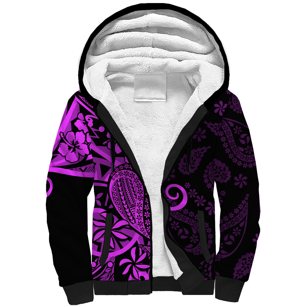 Polynesia Paisley Sherpa Hoodie Polynesian With Tropical Flowers - Purple LT14 Unisex Purple - Polynesian Pride