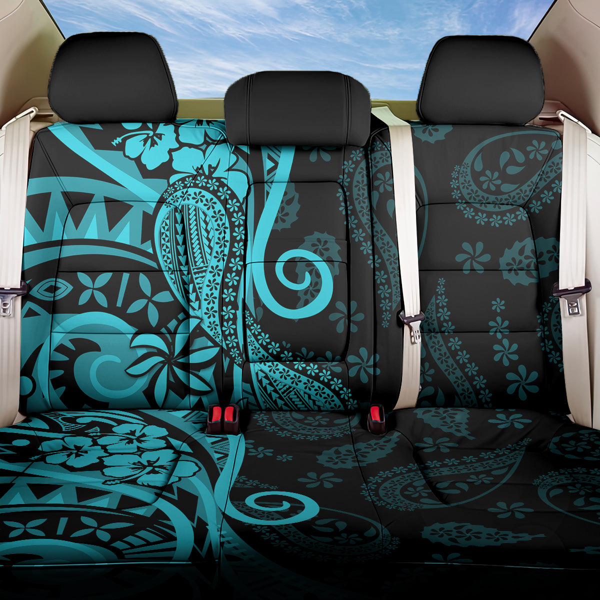 Polynesia Paisley Back Car Seat Cover Polynesian With Tropical Flowers - Turquoise LT14 One Size Turquoise - Polynesian Pride