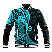 Polynesia Paisley Baseball Jacket Polynesian With Tropical Flowers - Turquoise LT14 Unisex Turquoise - Polynesian Pride