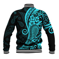 Polynesia Paisley Baseball Jacket Polynesian With Tropical Flowers - Turquoise LT14 - Polynesian Pride