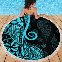 Polynesia Paisley Beach Blanket Polynesian With Tropical Flowers - Turquoise LT14 - Polynesian Pride