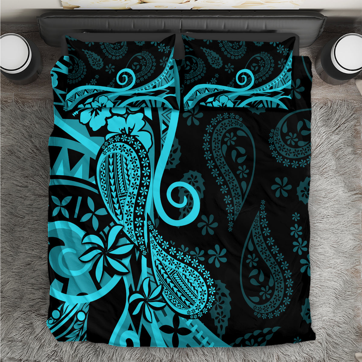 Polynesia Paisley Bedding Set Polynesian With Tropical Flowers - Turquoise LT14 Turquoise - Polynesian Pride